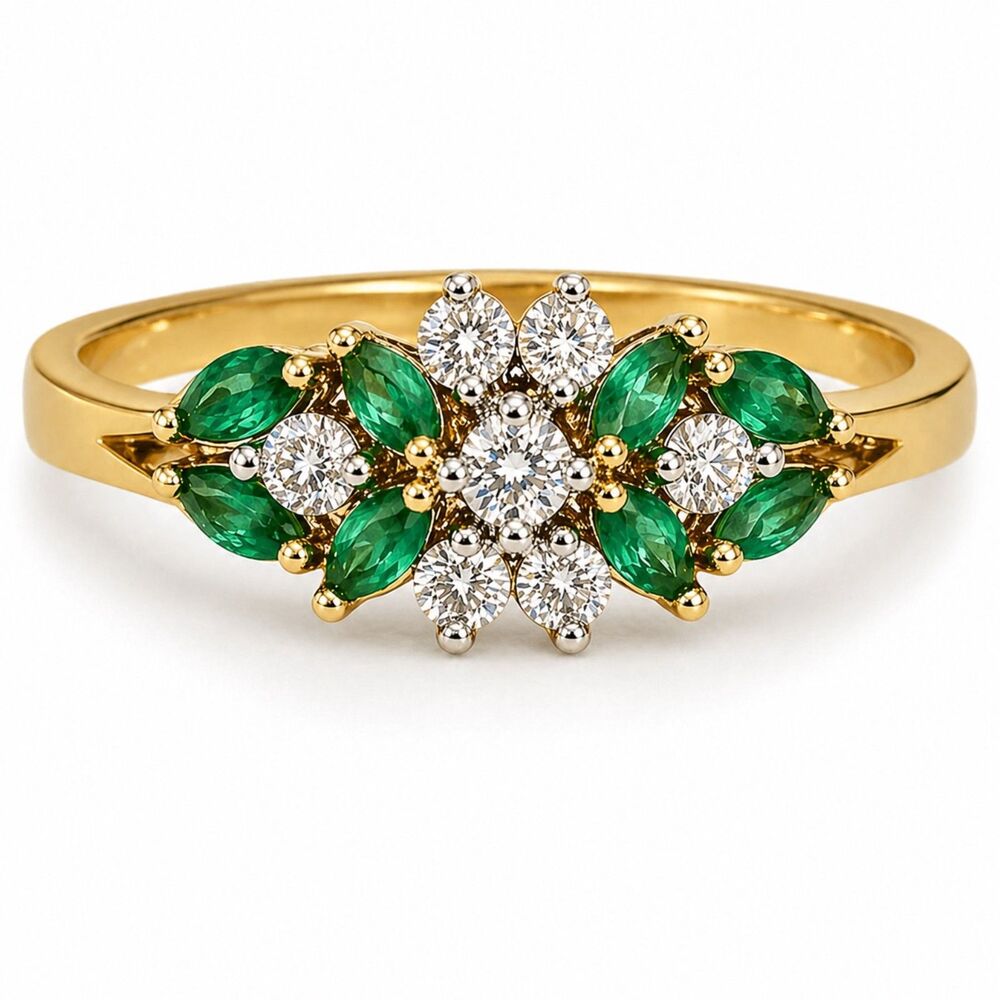 Vintage 1980s Green Crystal Ring Size 5 14KT Gold Plate CZ Accents - 14C